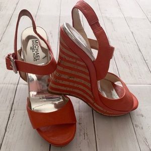 Michael Kors peep open toe patent leather wedges